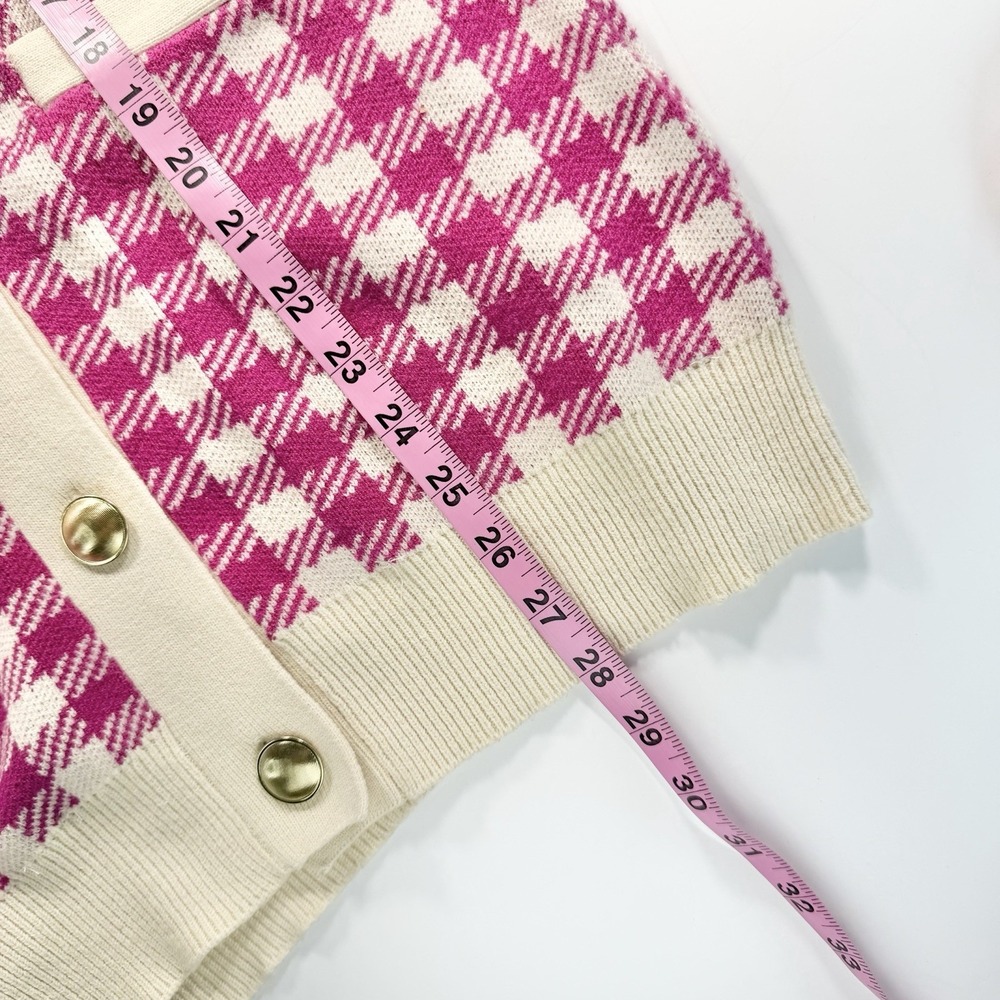 Who What Wear Women's Pink & Ivory Checked Cardigan Sweater XS Classic Old Money - Picture 9 of 10